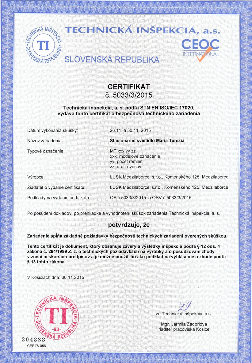 Certifikát LUSK